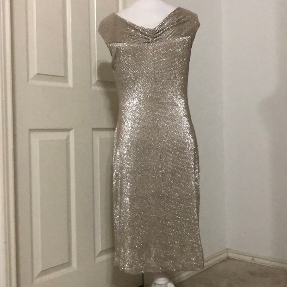 Lauren Ralph Lauren Womens Metallic Ruched Semi-Formal Dress